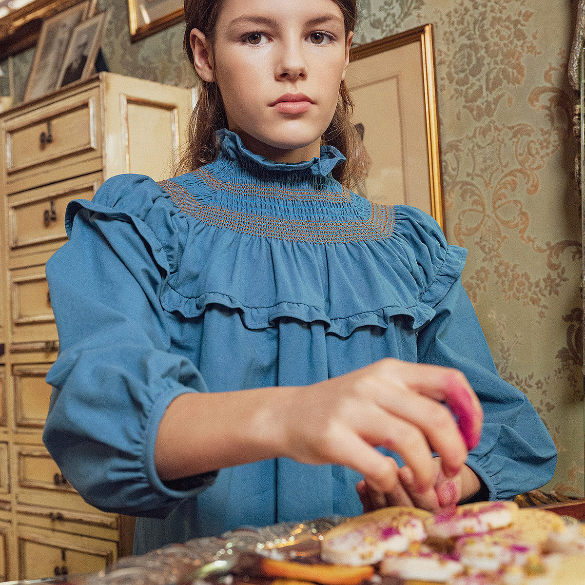 Deluxe Woven China Blue Embroidered Dress - Suuky NC
