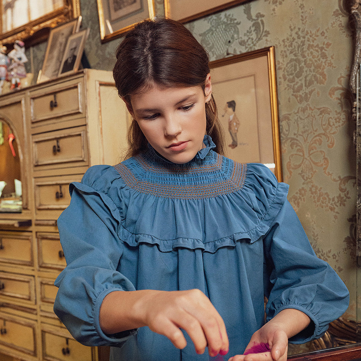 Deluxe Woven China Blue Embroidered Dress China Blue - Suuky NC