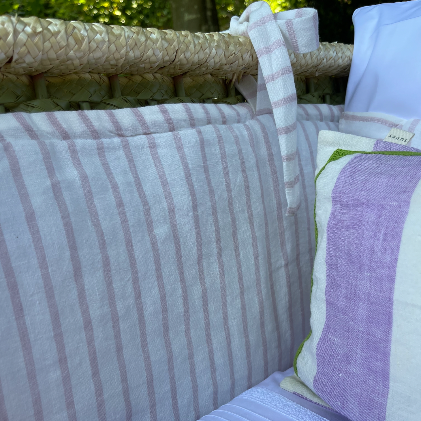 Small Stripe Bumper 100% Linen for Vintage Crib