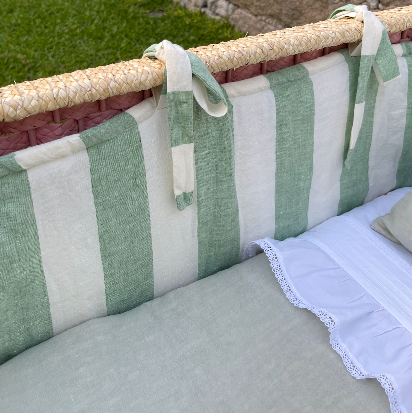 Large Stripe Bumper 100% Linen for Vintage Crib