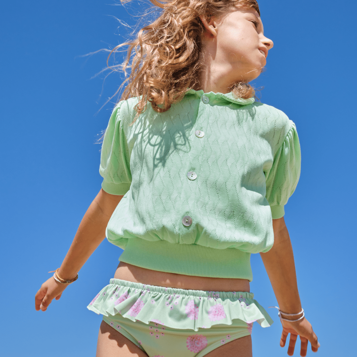 Frilled Bikini Star Flower Green - Suuky Porto