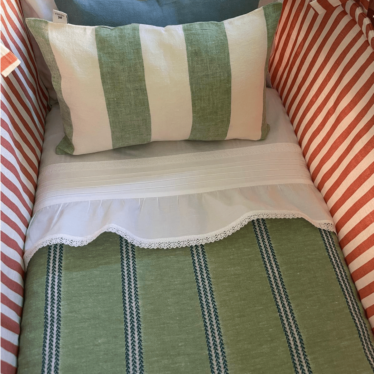 Green & Blue Stripe Duvet Cover 100% Linen - Suuky Porto