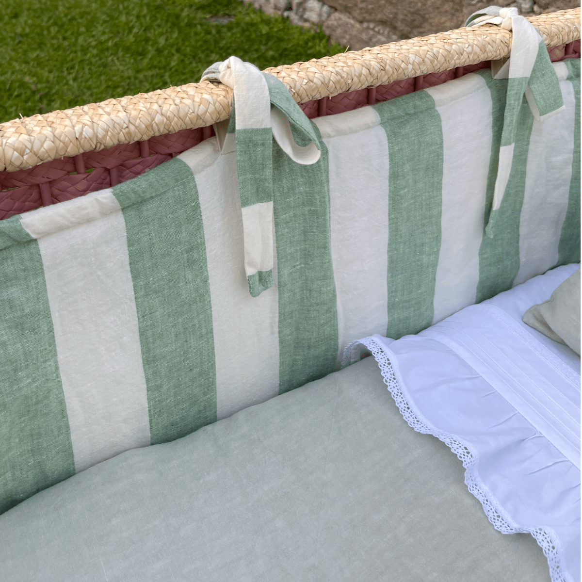 Large Stripe Bumper 100% Linen for Vintage Crib - Suuky Porto