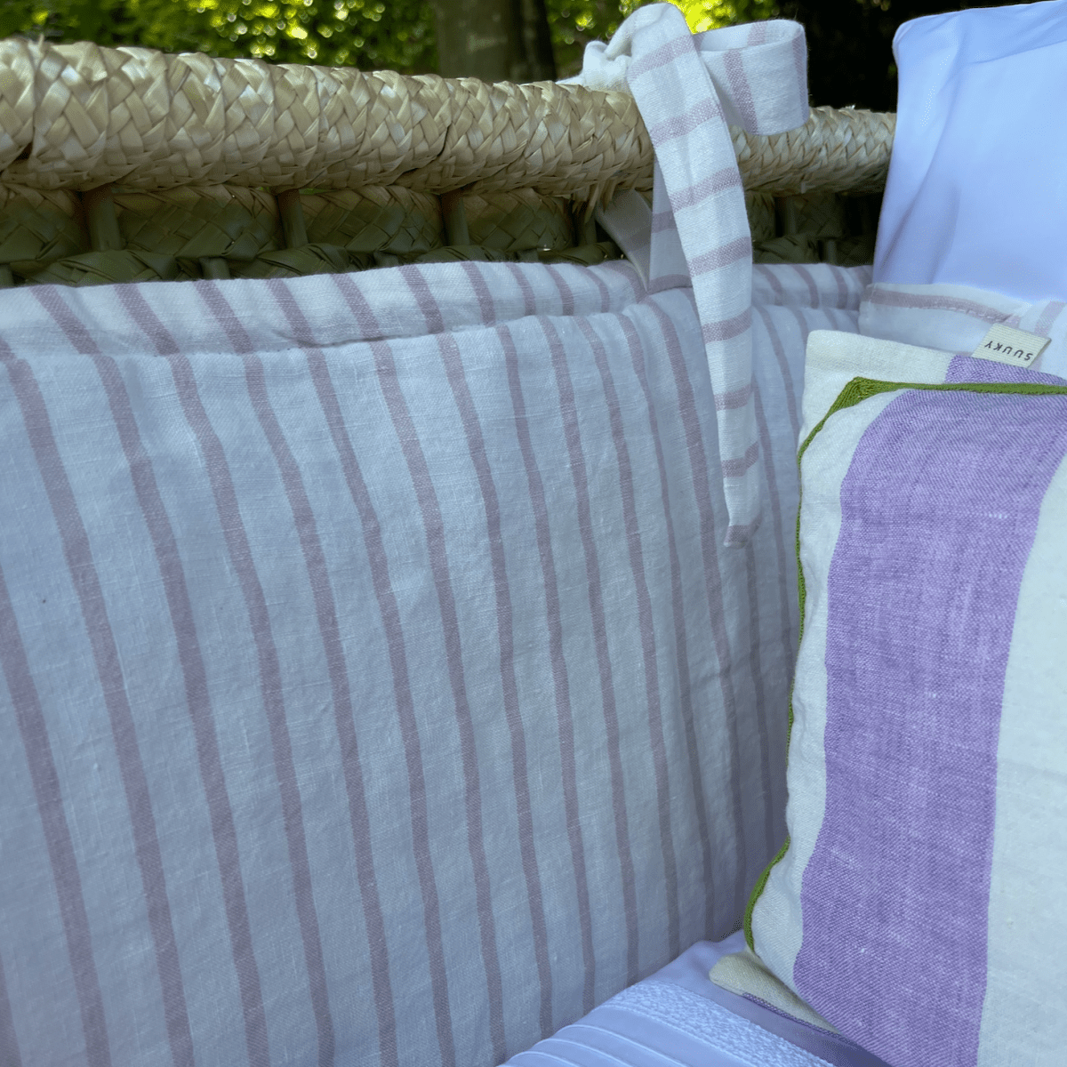 Small Stripe Bumper 100% Linen for Vintage Crib - Suuky Porto