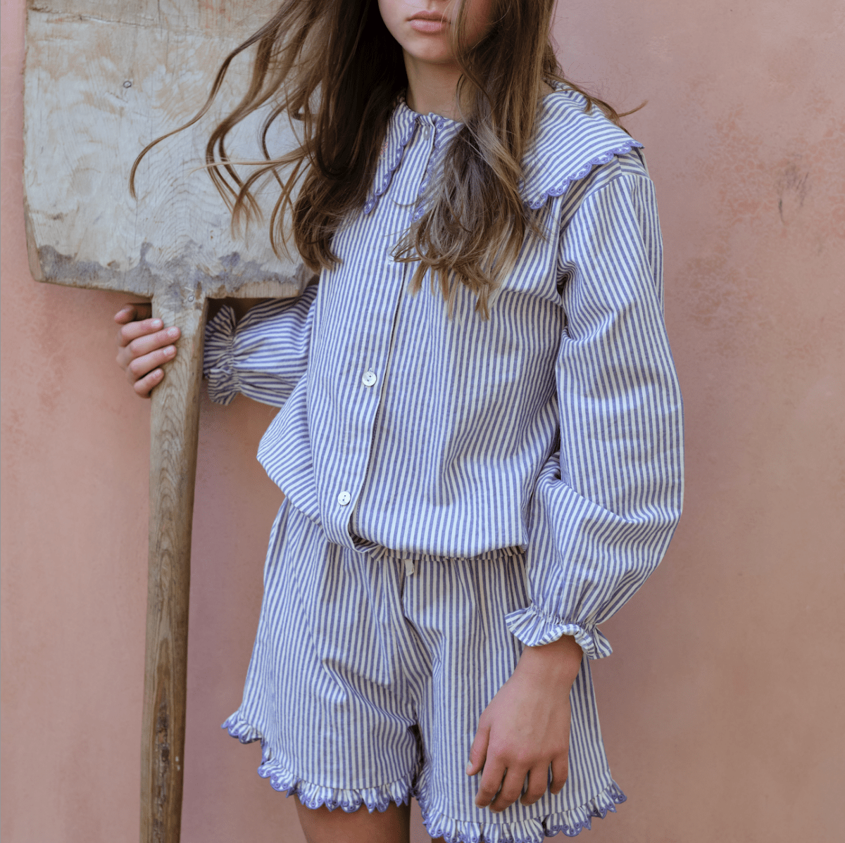 Tiny Stripes Embroidered Frill Shorts - Suuky Porto