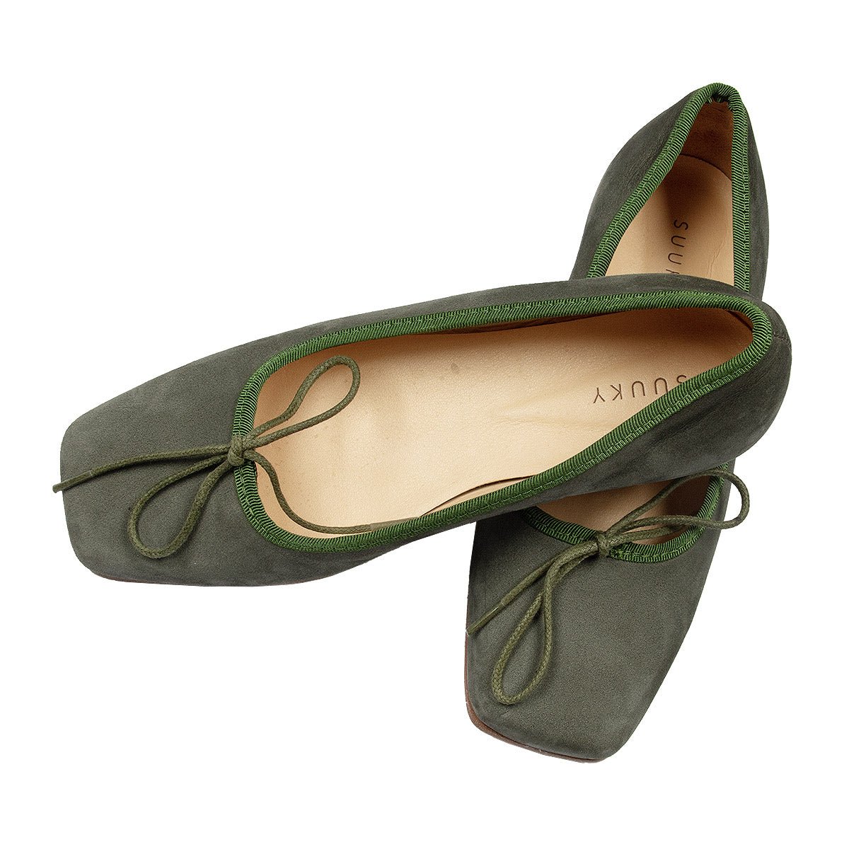 Bio Green Leather Ballet Flats - Shoes Suuky Porto