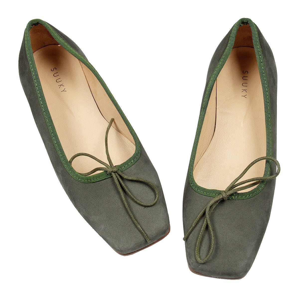 Bio Green Leather Ballet Flats - Shoes Suuky Porto