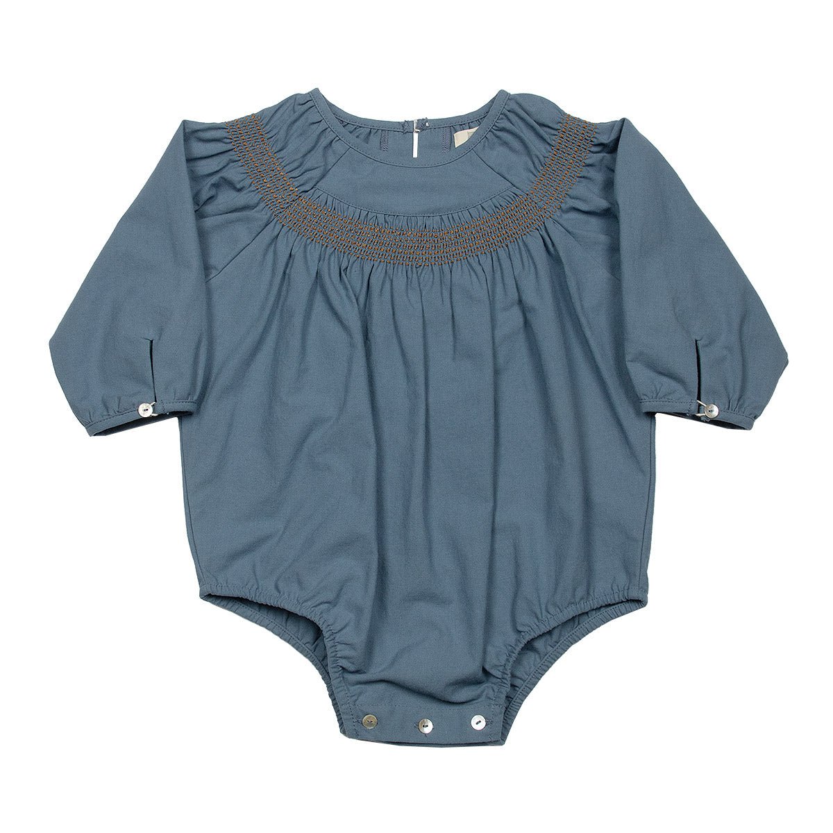 Deluxe Woven China Blue Embroidered Baby Romper - Overalls Suuky Porto
