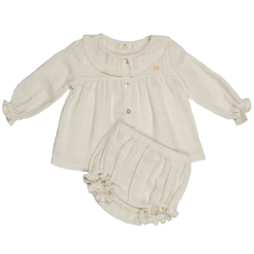 Gauze | Baby Girl Embroidered Set | Stone - Suuky Porto