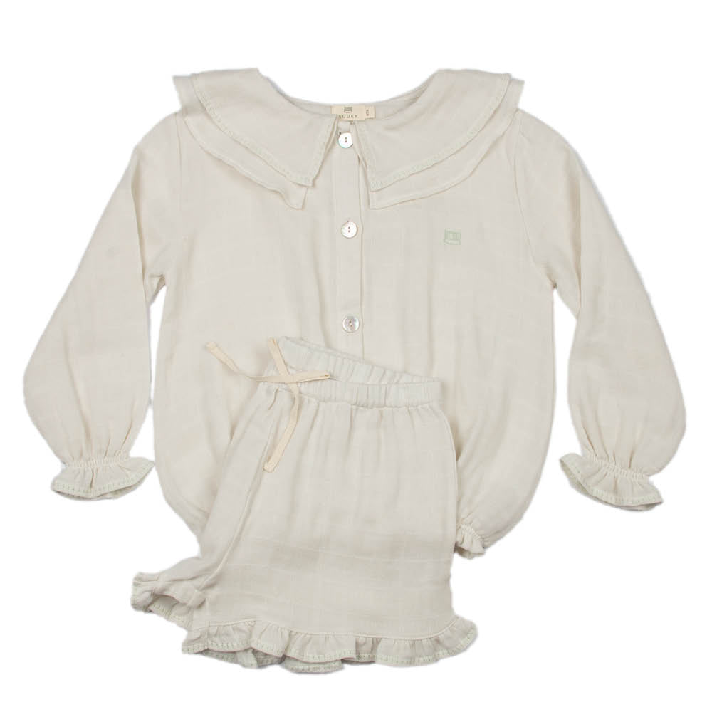 Gauze | Girl's Embroidered Set | Stone - Suuky Porto