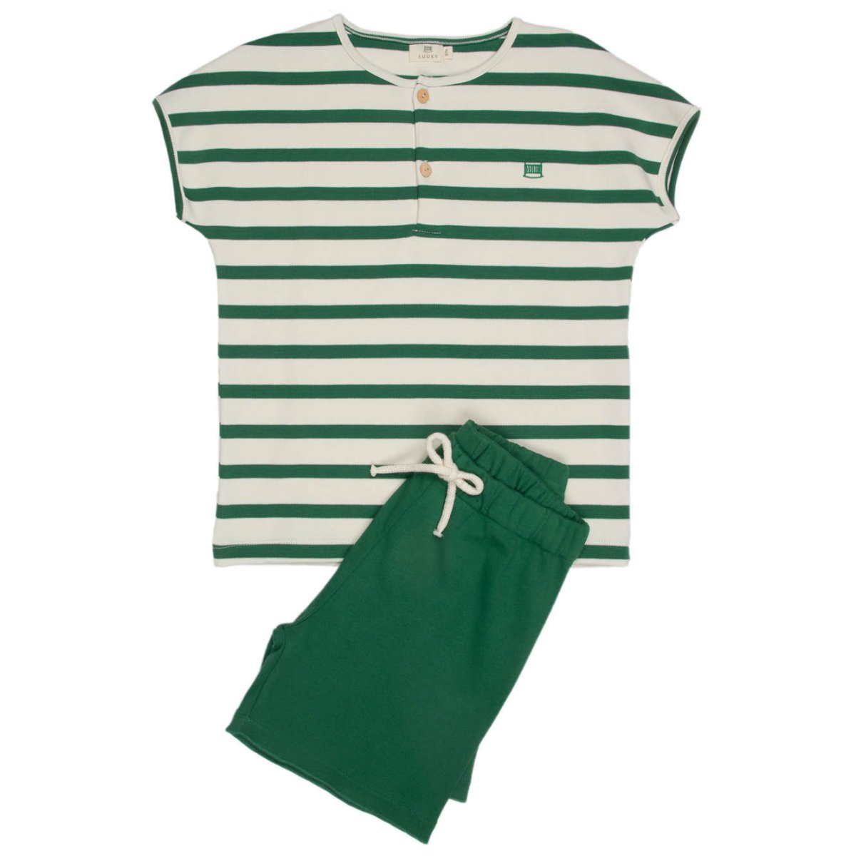 Ivory & Moss Stripe | Kid's Short Sleeve Set - Sets Suuky Porto