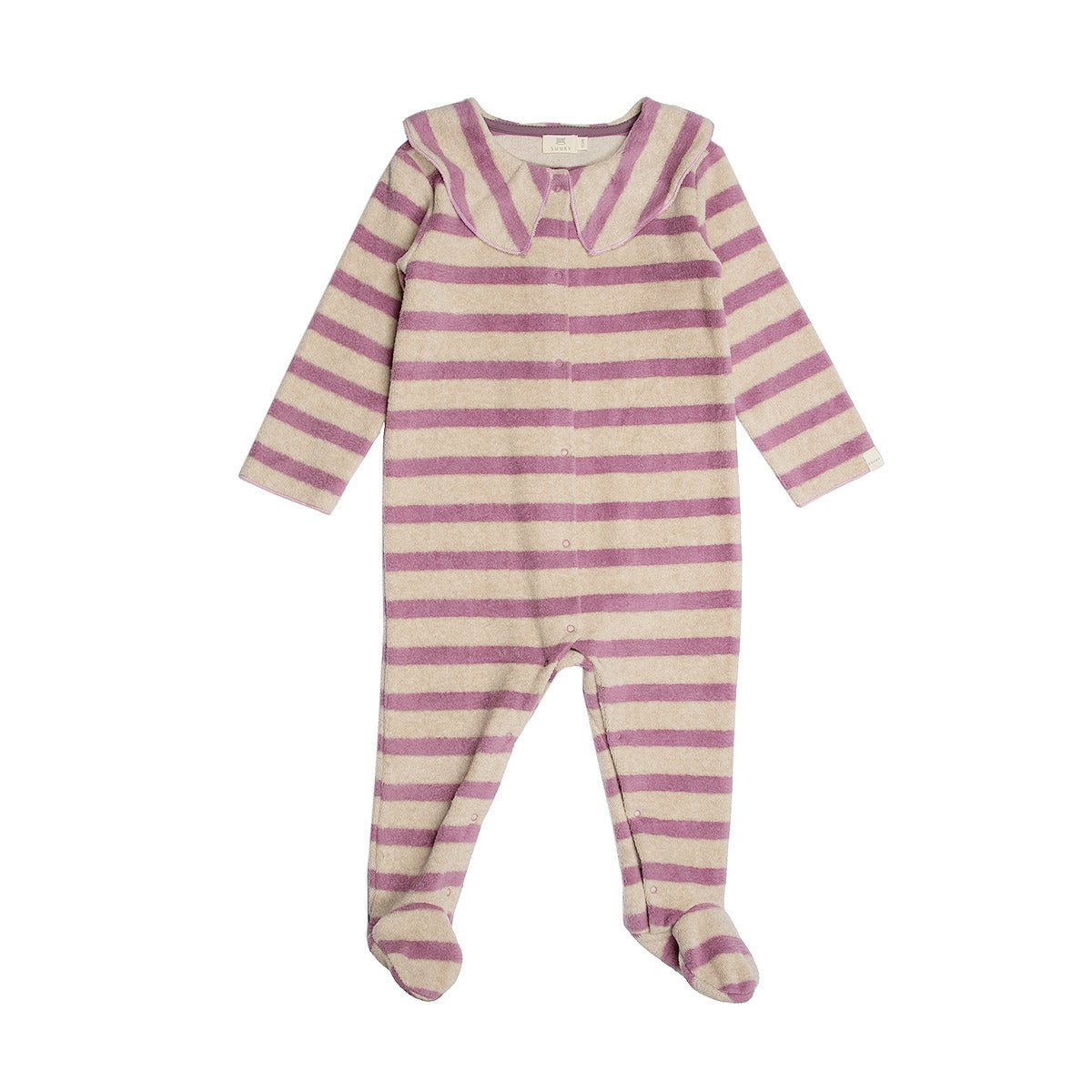 Soft Stripes Oatmeal & Grape Collar Onesie - Overalls Suuky Porto