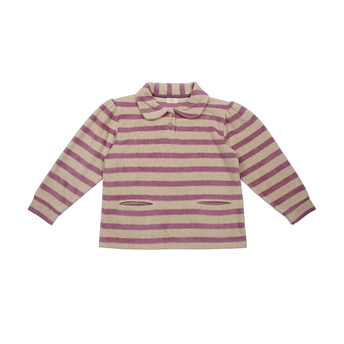 Soft Stripes Oatmeal & Grape Collar Sweatshirt - Tops Suuky Porto