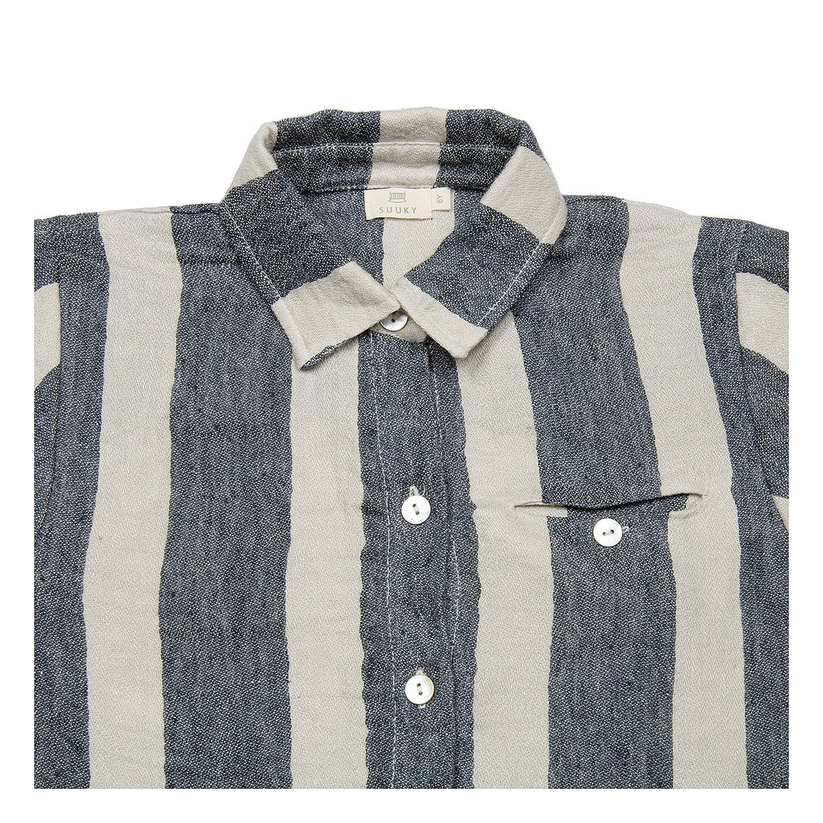 Striped Black Ink & Oatmeal Linen Collar Shirt - Tops Suuky Porto
