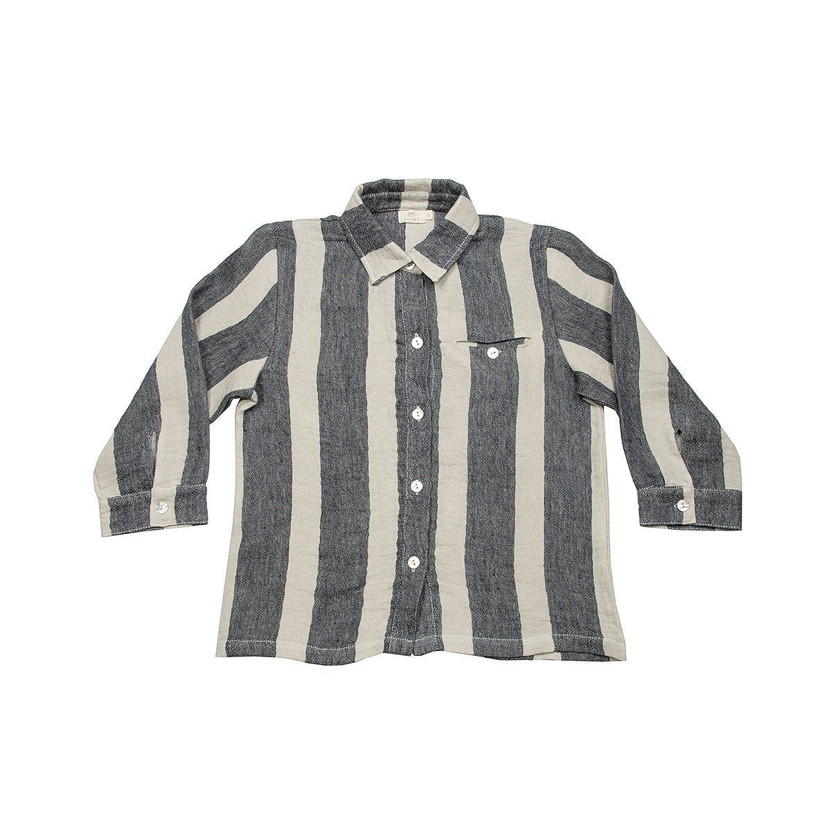 Striped Black Ink & Oatmeal Linen Collar Shirt - Tops Suuky Porto