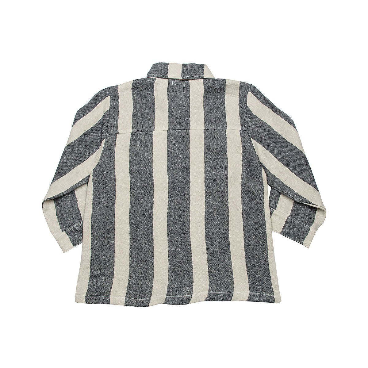 Striped Black Ink & Oatmeal Linen Collar Shirt - Tops Suuky Porto