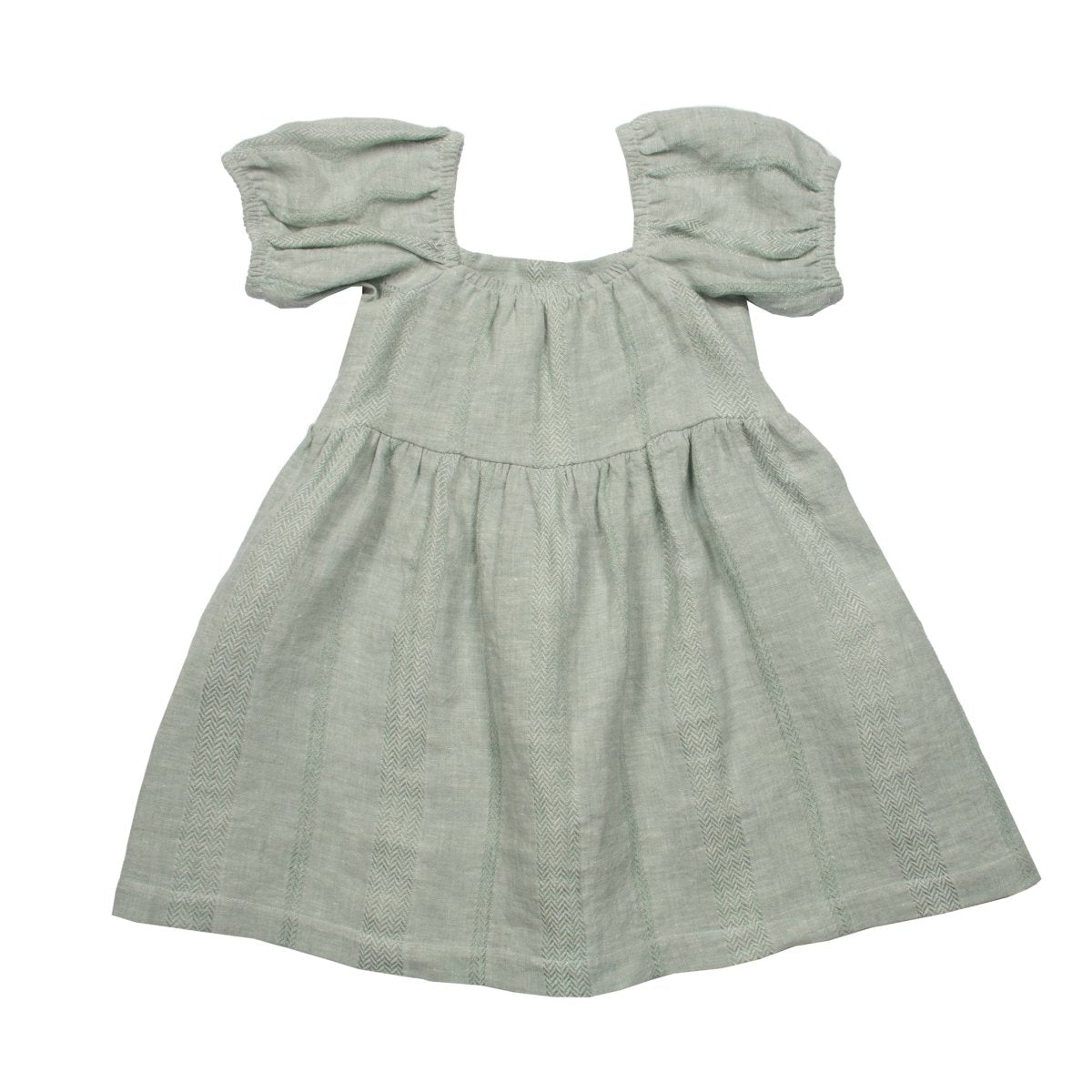 Textured Green Linen Baby Puff Sleeve Dress - Suuky Porto