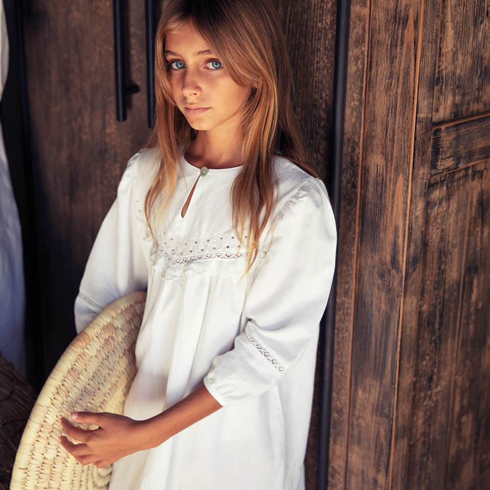 Lace Linen | Girl's Embroidery Dress Dove - Dresses & Jumpsuits Suuky Porto