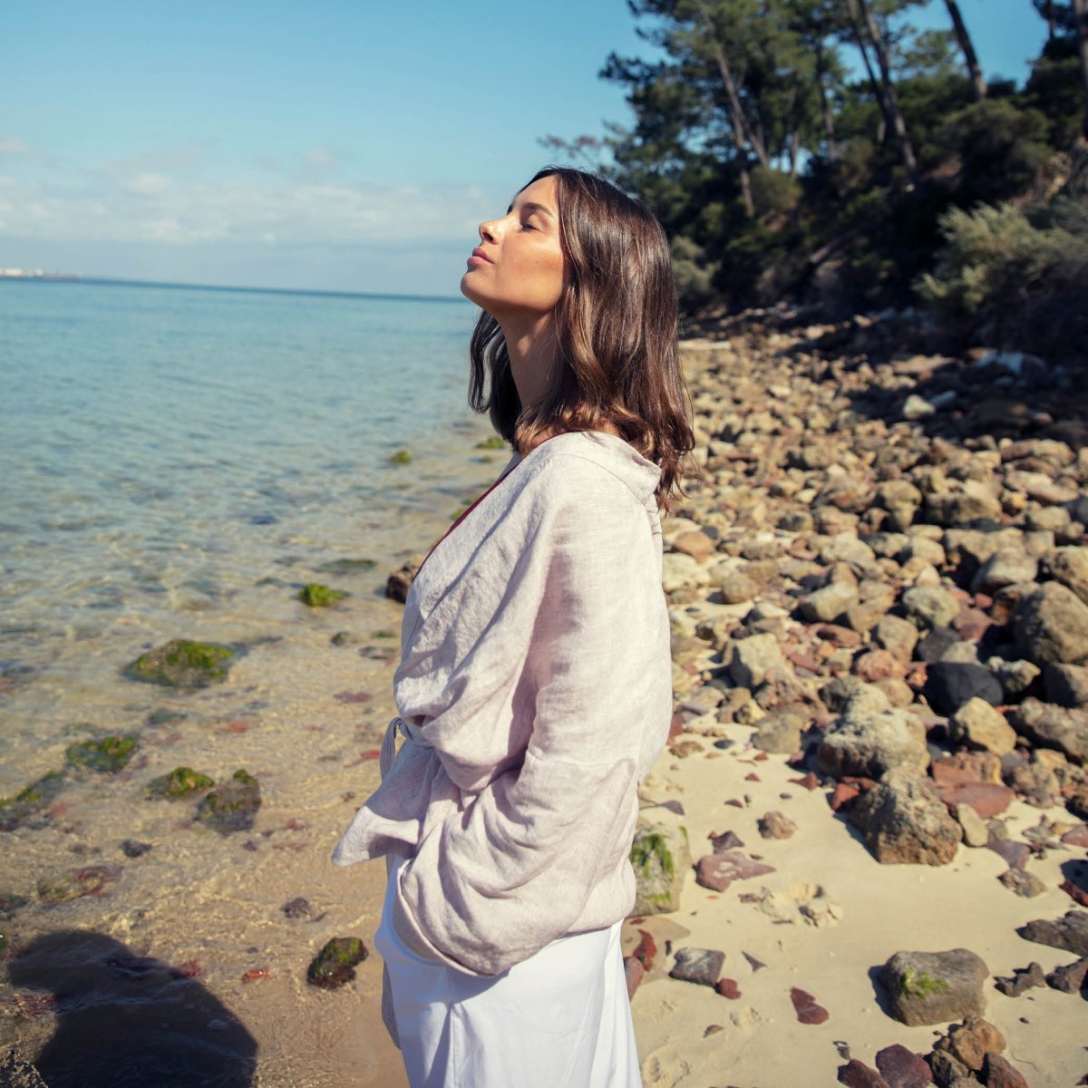Linen Small Stripes Woman Kimono - Suuky Porto