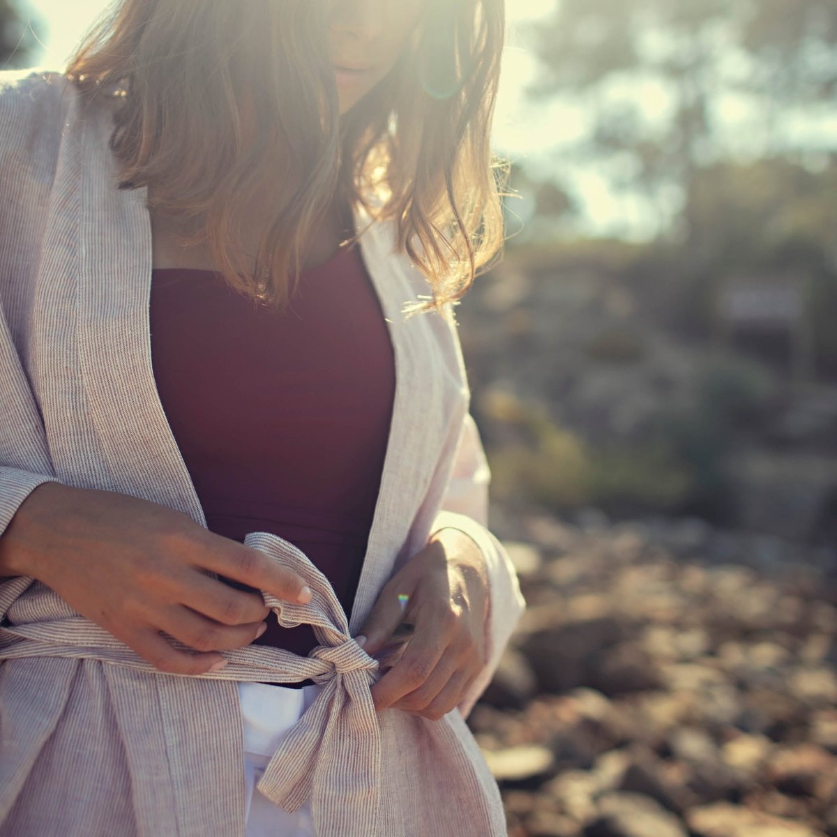Linen Small Stripes Woman Kimono - Suuky Porto