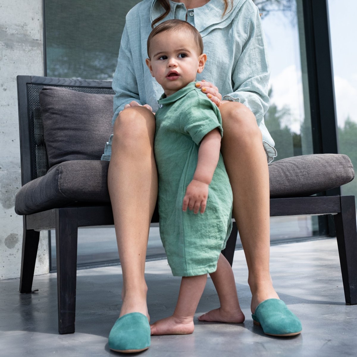 Loden Frost Linen Baby Overall - Suuky Porto