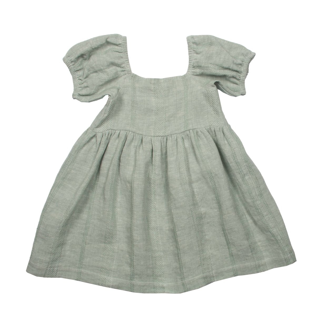 Textured Green Linen Baby Puff Sleeve Dress - Suuky Porto