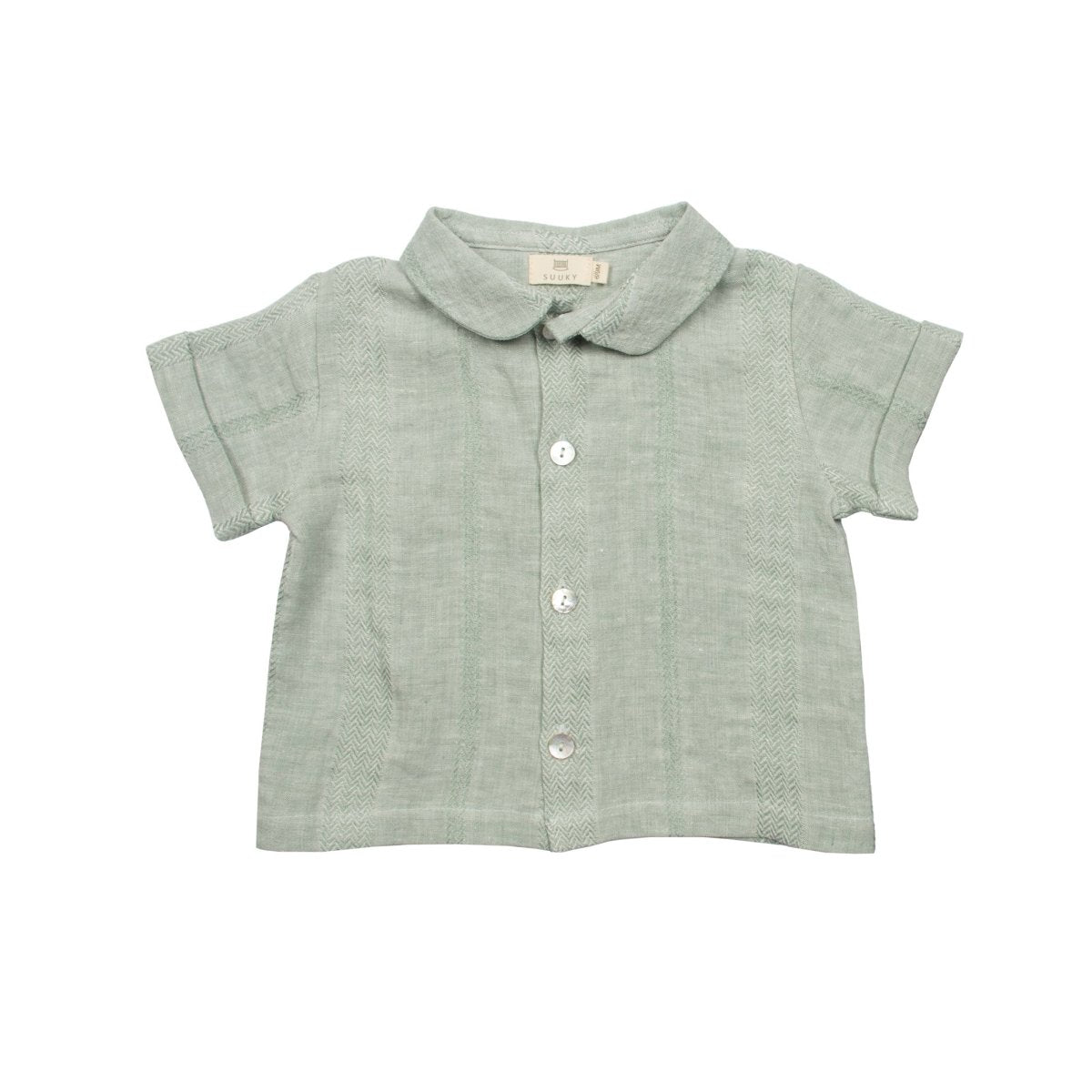 Textured Green Linen Baby Shirt - Suuky Porto